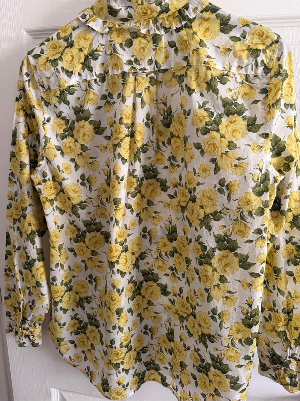 J. Crew Yellow Rose Print Ruffle Collar Cotton Blouse - Picture 11 of 11
